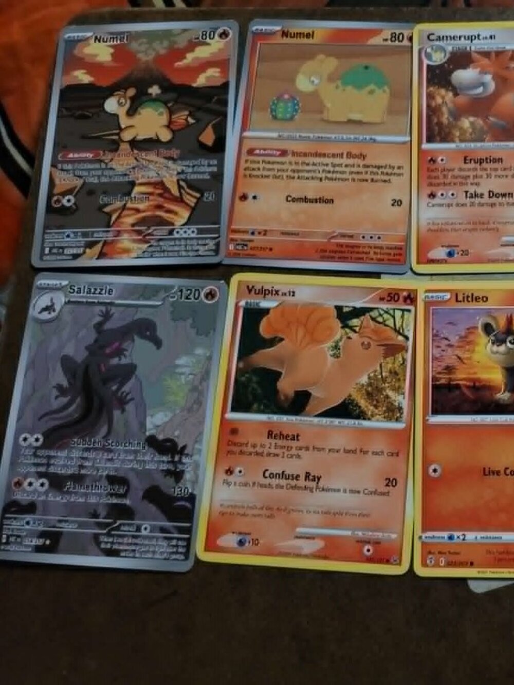 LOT of 8 fire-type POKEMON CARDS tepig numel salazzle vulpix litleo charmander+
